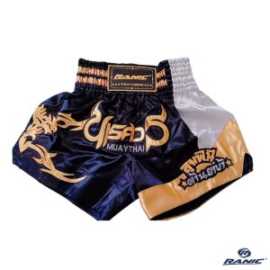 Ranic Pantaloneta Muay Thai – Negro Blanco Dorado